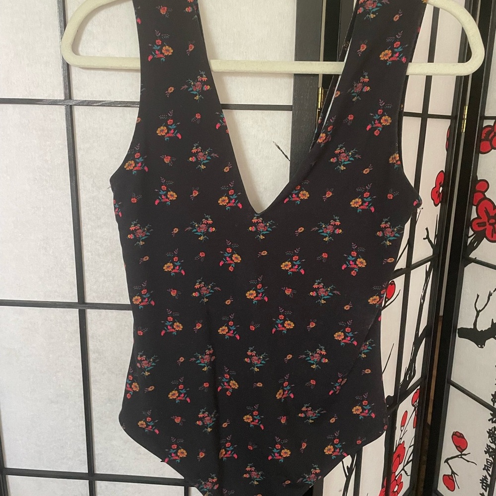 Anthropologie Black Floral Bodysuit
